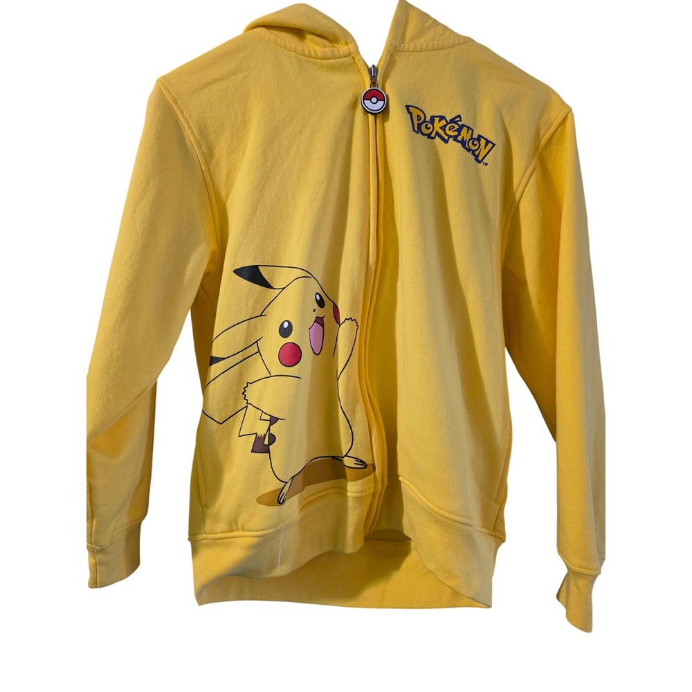 Pokemon Pikachu Zip Up Hoodie Yellow Plush Ears Pokeball Zipper Youth Medium